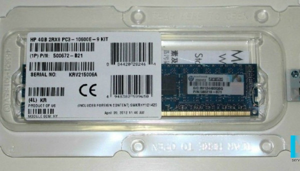 500672-B21 PC3-10600E-9 Unbuffered ECC DIMM 4GB 2Rx8