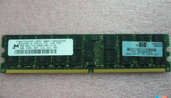 405477-051 single PC2-5300 DDR2 dual rank 4GB Reg
