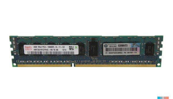593339-B21 (RDIMM) PC3-10600R-9, DDR3, Single-Rank x4, 1.50V, registered Dual In-Line Memory Module 4GB, 1333MHz,